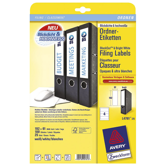 Etikete ILK za registratore 192x61mm pk100l zweckform l4761-100 bijele (550)