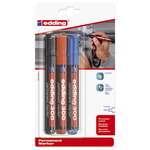 Marker permanentni 1,5-3mm okrugli vrh edding 300/3boje blister (1885)