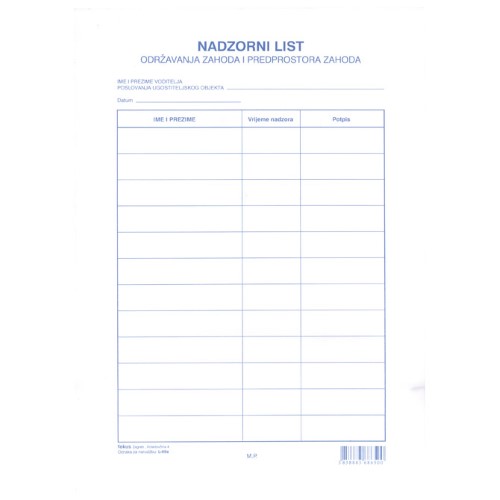 Obrazac l-69a nadzorni list u bloku (4389)