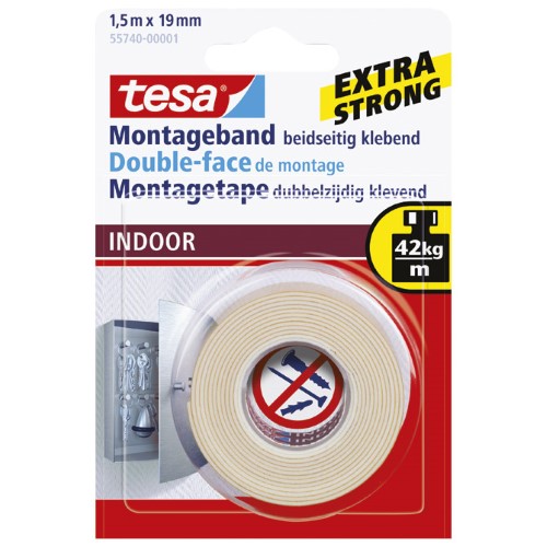 Traka ljepljiva obostrana 19mm/1,5m spužvasta indoor tesa 55740-3 blister (7159)