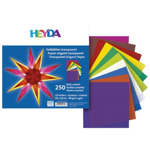 Papir origami 20x20cm 40g pk250 heyda 20-48755 21 prozirni sortirano (8067)
