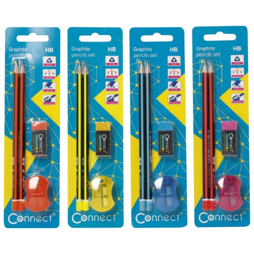 Olovka grafitna hb trokutasta pk2 plus gumica plus šiljilo connect blister (8959)