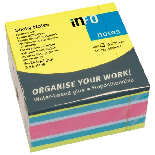 Blok samoljepljiv kocka 75x75mm 450l brilliant global notes 5654-51 sortirano (9115)