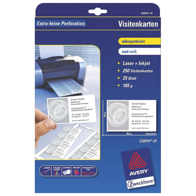 Papir ILK A4 za vizitke 185g pk25 zweckform c32010-25 (9859)