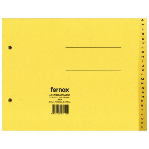 Pregrada kartonska 22,5x17,2cm a-ž fornax sortirano (10615)