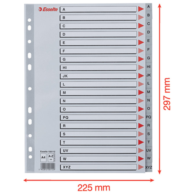 Pregrada plastična A4 a-z 20l esselte 100112 siva (13518)