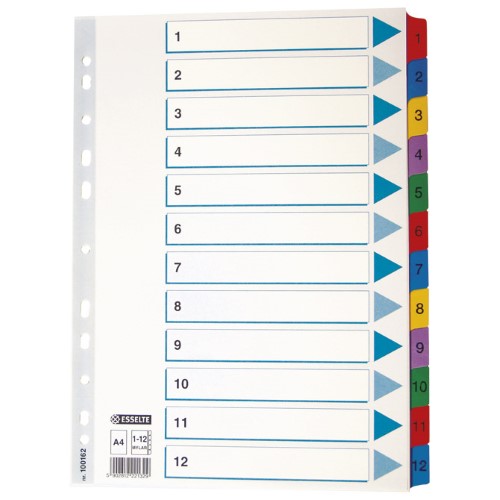 Pregrada kartonska A4 brojevi 1-12 kolor 12listova esselte 100162 (13519)
