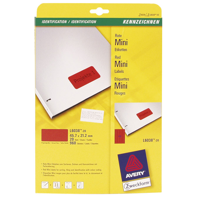 ETIKETE ILK 45.7x21.2mm pk20L ZWECKFORM L6038-20 CRVENE (14826)
