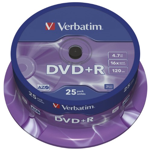 Dvd plus r 4,7/120 16x spindl mat silver pk25 verbatim 43500 (19094)