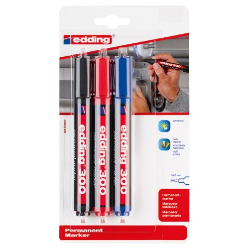 Marker permanentni 1,5-3mm okrugli vrh edding 300/3boje blister 2 plus 1 gratis (25969)