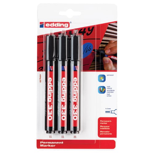 Marker permanentni 1-5mm klinasti vrh edding 330/3 crni blister (26507)