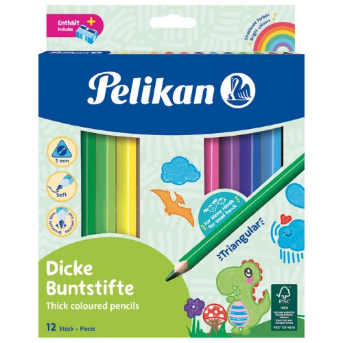 Boje drvene 12boja trokutaste jumbo plus šiljilo pelikan 700160 blister (35441)