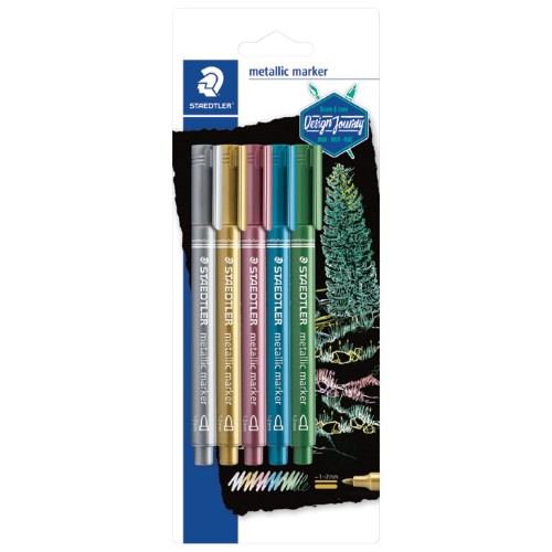 Marker nepermanentni 1-2mm pk5 metallic design journey staedtler 8323-s bk5 sort blister (36543)