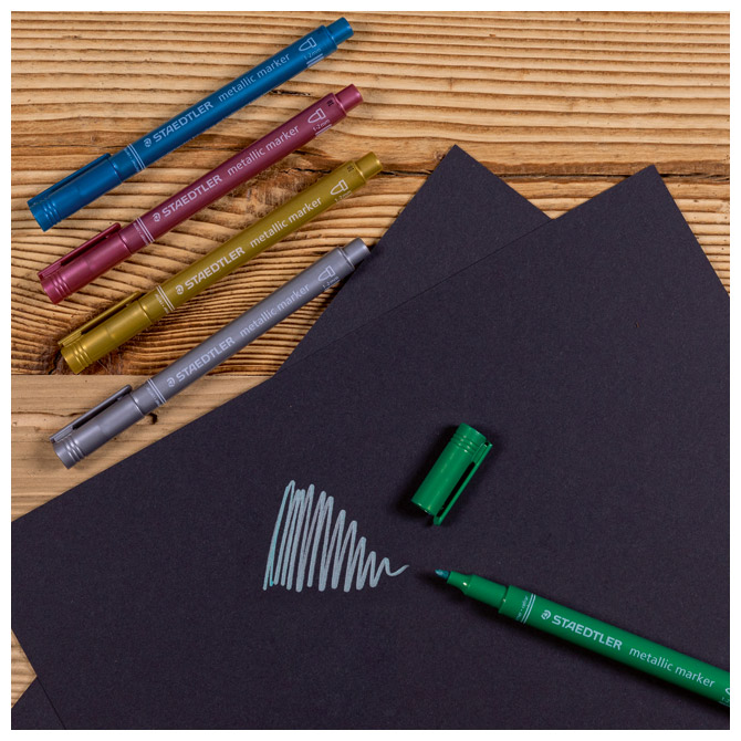 Marker nepermanentni 1-2mm pk5 metallic design journey staedtler 8323-s bk5 sort blister (36543)