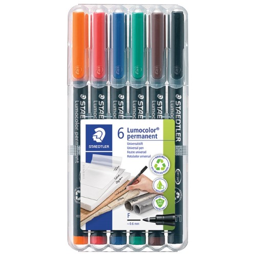 Marker permanentni 0,6mm pk6 reciklirani lumocolor staedtler 318 wp6 (39620)