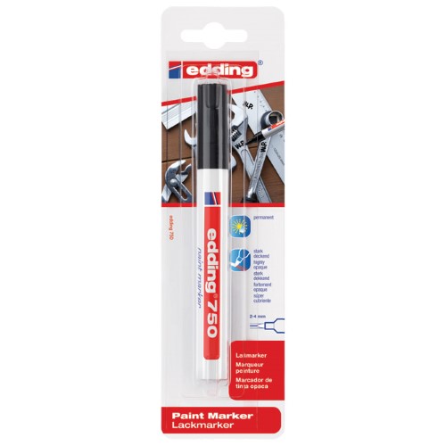 Marker permanentni sjajni lakirajući 2-4mm edding 750/1 crni blister (42014)