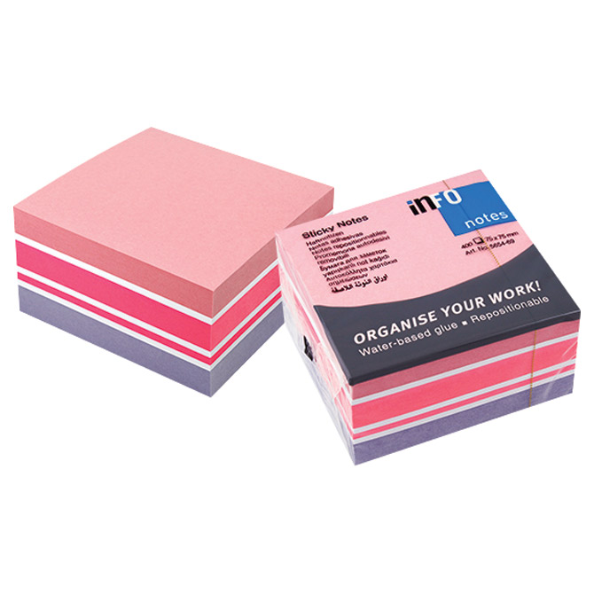 Blok samoljepljiv kocka 75x75mm 400l global notes 5654-69 sortirano (42407)