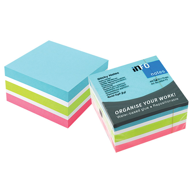Blok samoljepljiv kocka 75x75mm 400l global notes 5654-73 sortirano (42410)