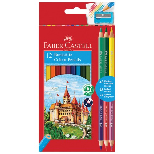 Boje drvene 12boja faber castell 110312 blister plus 3boje drvene obostrane i gratis šiljilo (42442)
