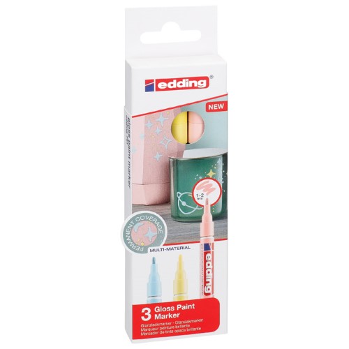 Marker permanentni sjajni lakirajući 1-2mm edding 751/3boje pastel blister (42562)