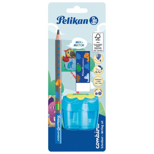 Olovka grafitna b combino plus gumica plus šiljilo dvostruko sa spremnikom pelikan 811217 blister (42