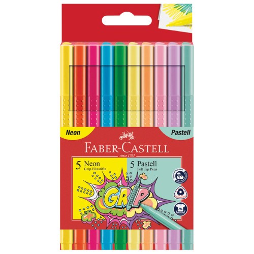Flomaster školski 10boja grip neon plus pastel faber castell 155312 blister (43084)