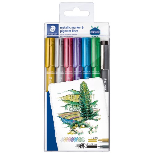 Marker nepermanentni 1-2mm pk6 metallic i pigment liner design journey staedtler 8323-swp6p b (43846)