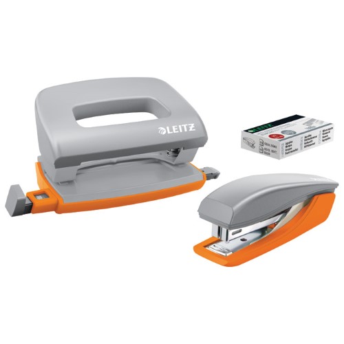 Set uredski (bušač 2 rupe 10 listova plus stroj za spajanje 15 listova) urbanchic leitz 55996188 sivi