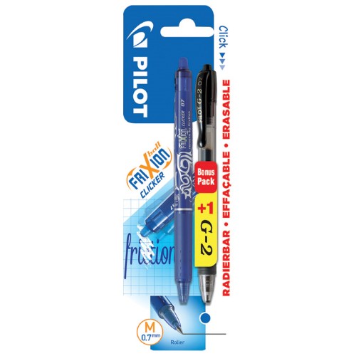 Roler gel 0,7mm frixion ball clicker piši-briši plus roler g2 crni gratis pilot plavi blister (47183)