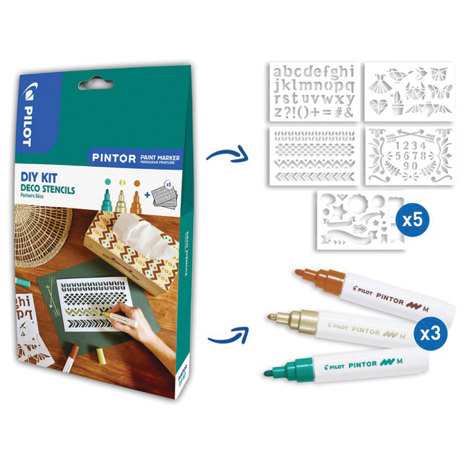 Set 3 markera i šablone diy kit deco pintor pilot blister (47585)