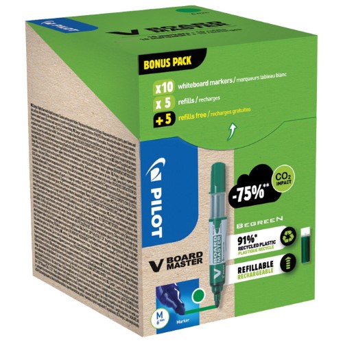 Set marker za bijelu ploču 2,3mm v board master begreen pk10 pilot plus refili (5 plus 5 gratis) zele