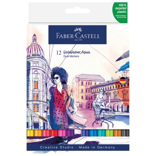 Marker obostrani akvarel 12boja goldfaber faber castell 164612 sortirano blister (49635)