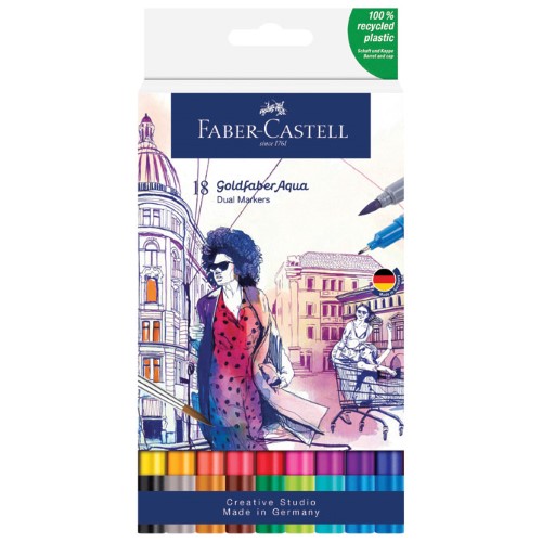 Marker obostrani akvarel 18boja goldfaber faber castell 164618 sortirano blister (49636)
