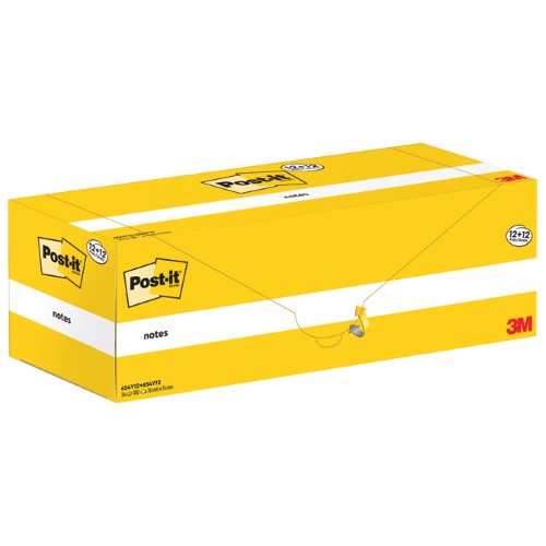 Blok samoljepljiv 76x76mm 100l post-it 3m,654 žuti 12 plus 12 gratis (52780)