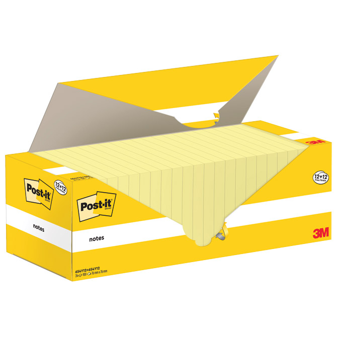 Blok samoljepljiv 76x76mm 100l post-it 3m,654 žuti 12 plus 12 gratis (52780)