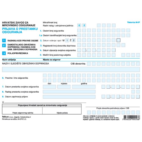 Obrazac m-2p/e prijava o prestanku osiguranja pk10 fokus (52799)