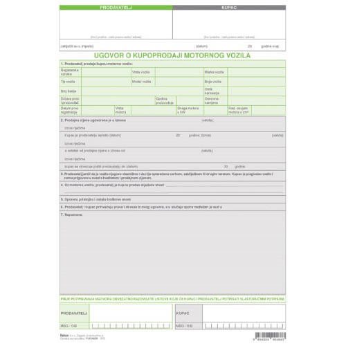 Obrazac f-37/ncr 1 plus 2 ugovor o kupopr,mot,vozila fokus (53207)