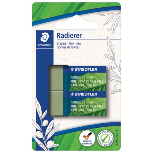 Gumica mars pk2 staedtler 526 83bk2 reciklirana zelena blister (55349)