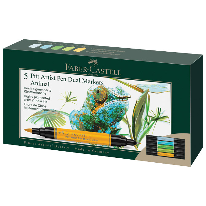 Marker obostrani pitt artist 5boja animals india ink faber castell 162008 sortirano (55599)