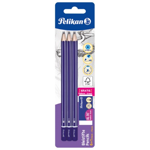 Olovka grafitna hb standard pk6 plus gumica al30 pelikan 914341 blister (55885)