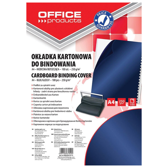 Korice za spiralni uvez 250g karton sjajne A4 office products 20232515-11 pk100 tamno plave (56786)
