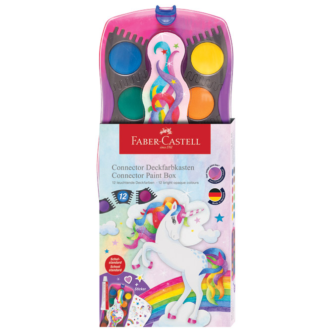 BOJA VODENA FI 24 MM 12 BOJA PLUS BIJELA TEMPERA CONNECTOR UNICORN FABER CASTELL 125035 (57724)