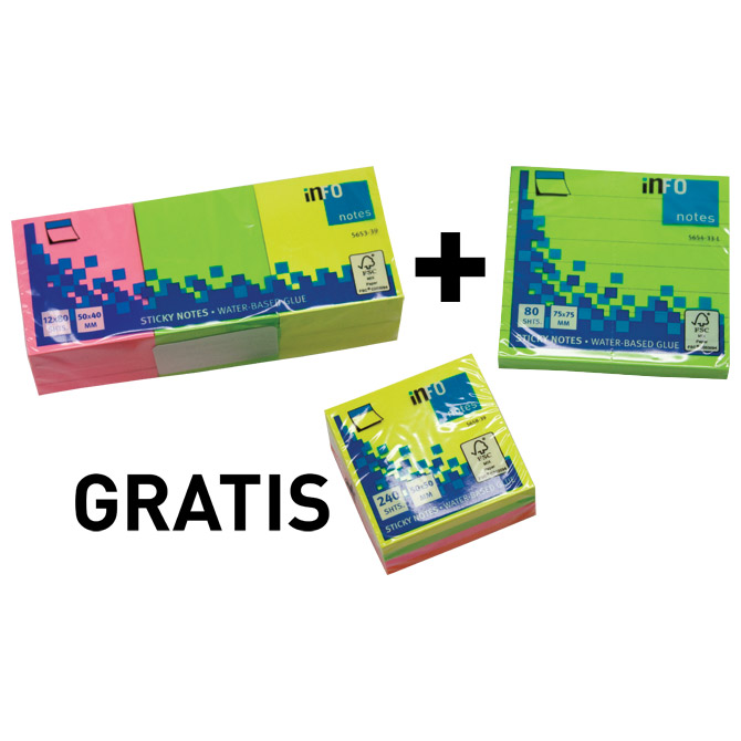 Blok samolj.kocka 50x50 mm plus blok samolj.40x50 mm plus gratis blok samoljepljiv 75x75 mm neon gln.