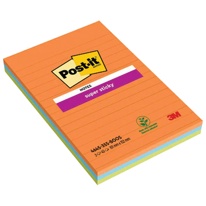 Blok samoljepljiv sa crtama 101x152 mm 45l post-it super sticky 3m.4645 3ssan (57773)