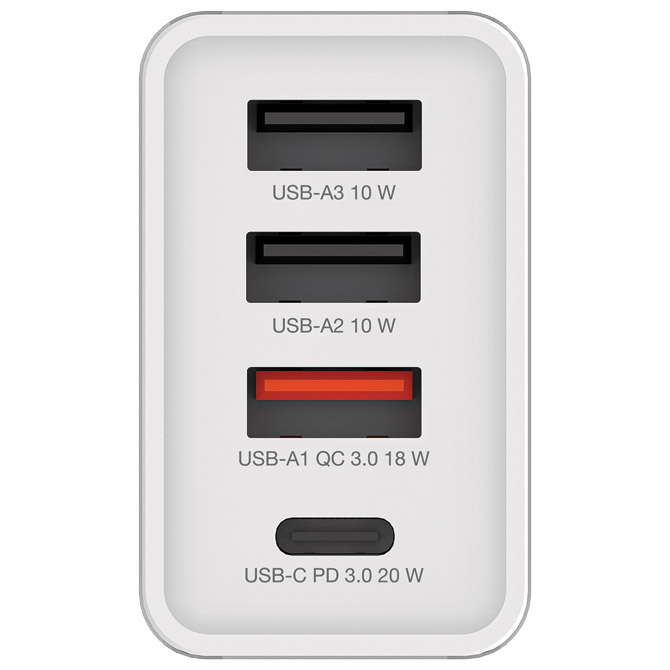 Punjač za mobilne uređaje zidni 1xusb-c/pd 20w/1xusb-a qc 3.0/2xusb-a 10w verbatim 49701 bijeli (5816