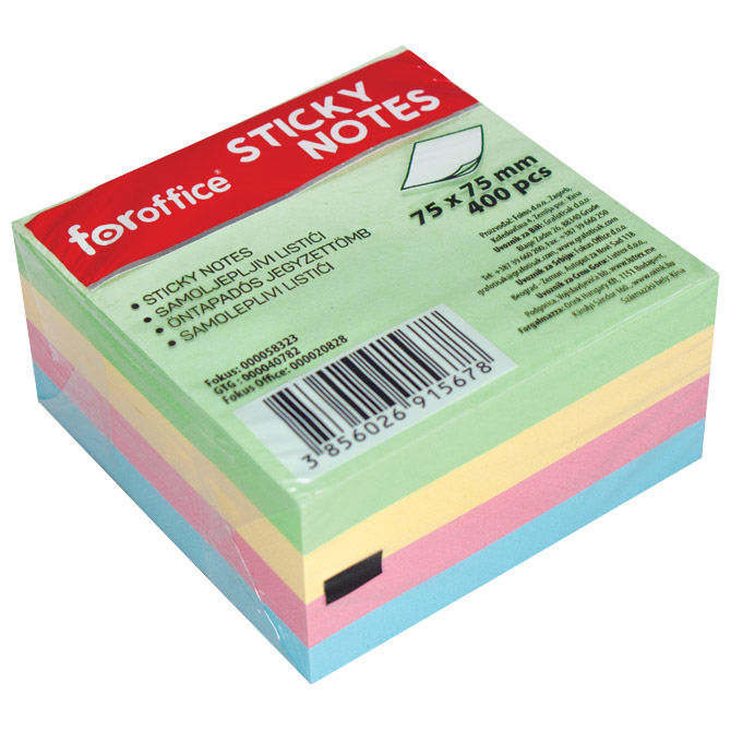 BLOK SAMOLJEPLJIV KOCKA 75X75 MM 400L FOROFFICE 4 BOJE (58323)