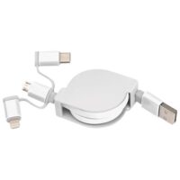 KABEL ZA PUNJENJE UVLAČNI USB SA 3 KONEKTORA BIJELI (62579)