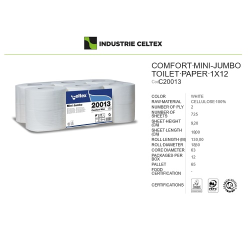 Toaletni papir MINI JUMBO rola 130m WC papir u roli 12 rol/pak Celtex 20013