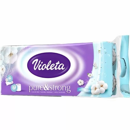 Toaletni papir troslojni 10 rola Violeta PURE&STRONG